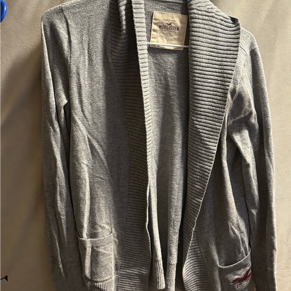 Hollister Gray Open Cardigan Large Unisex Lightweight Pockets Boho Y2K EUC VTG - Picture 1 of 5